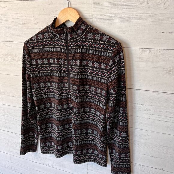 Lou & Grey Top Womens Size Large Feel Good Zip Soft Stretch Fair Isle Design - Picture 6 of 13